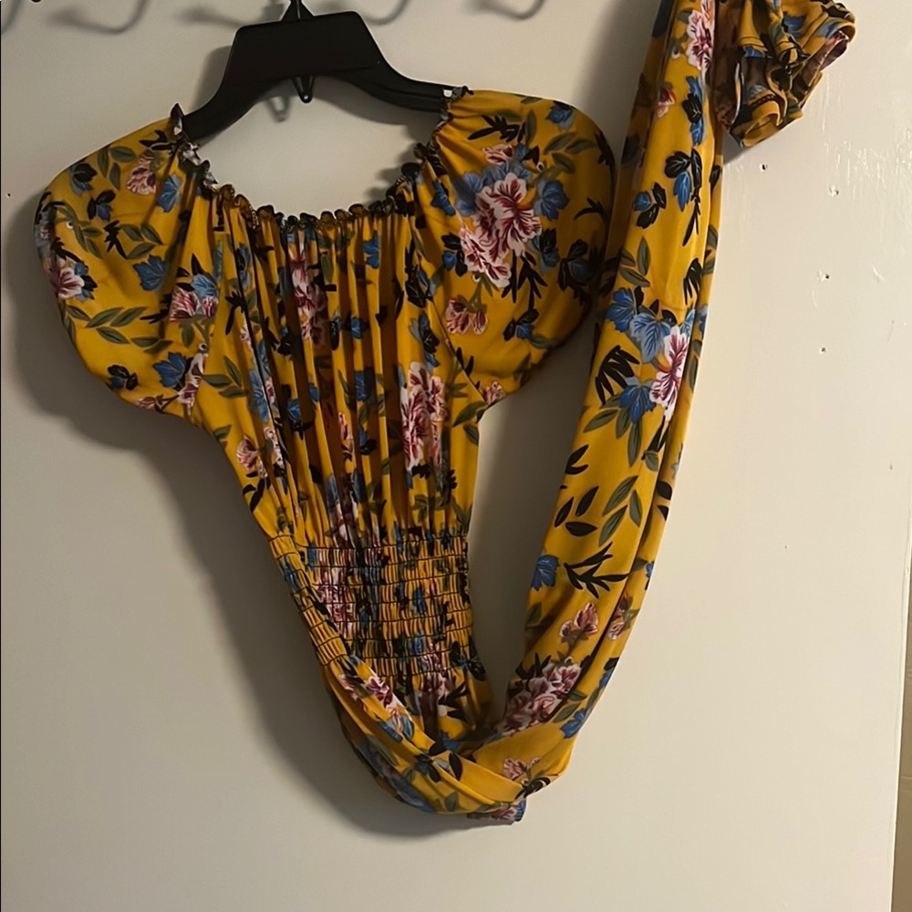 Yellow Floral Smocked Waist Women’s Top